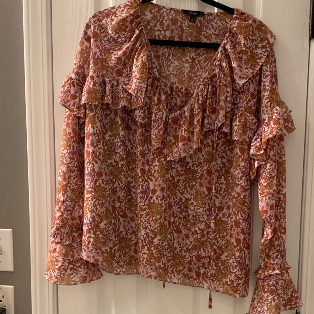 J. Crew Multicolor Floral Ruffle Blouse